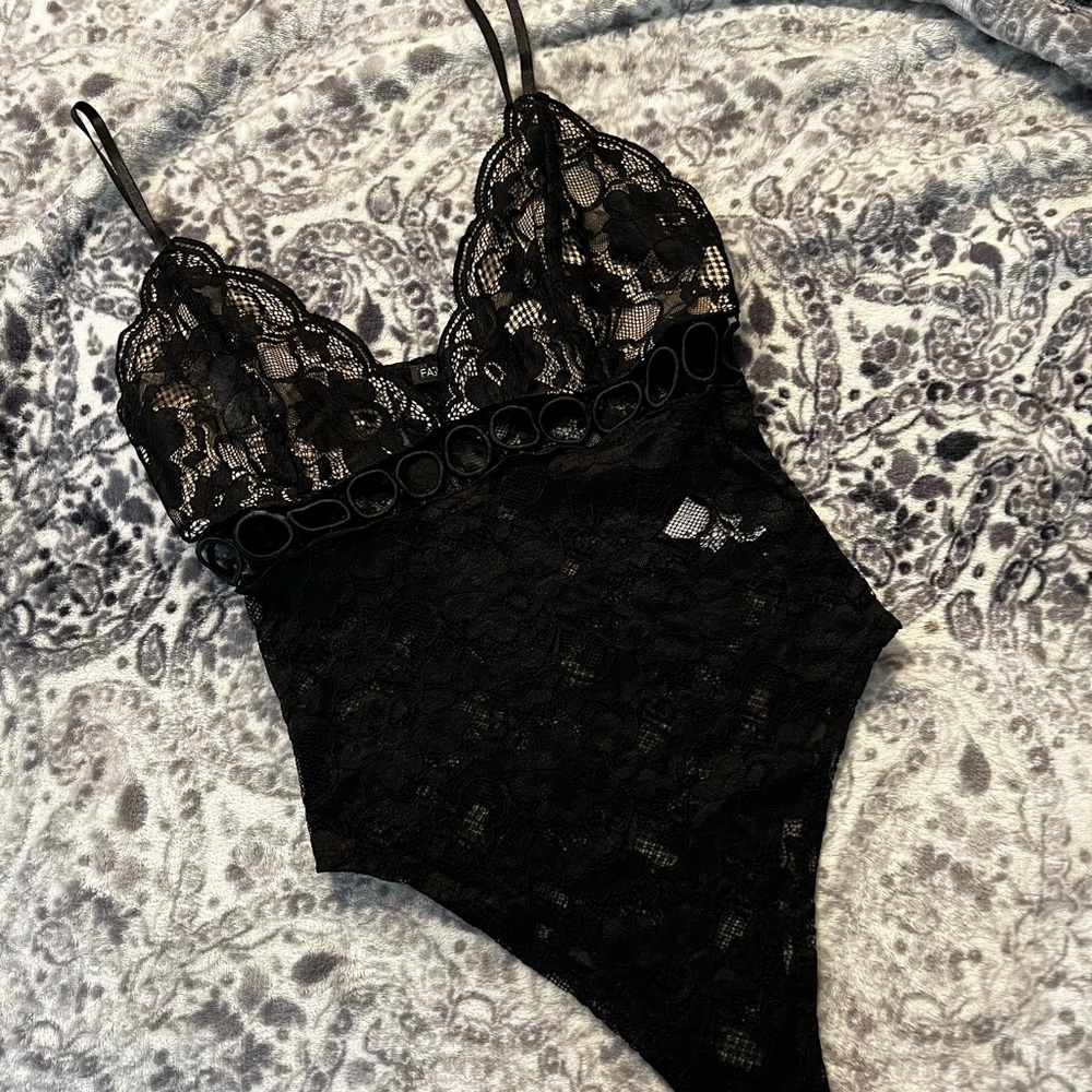Black FashhionNova Lace Body Suit